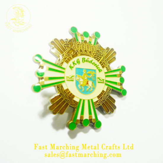 Factory Price Custom Good Quality Adhesive Gold Medal Metal Cap Badge