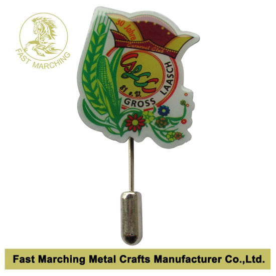Hot Sale Printed Long Needle Embossing Rolling Lapel Pin Badges